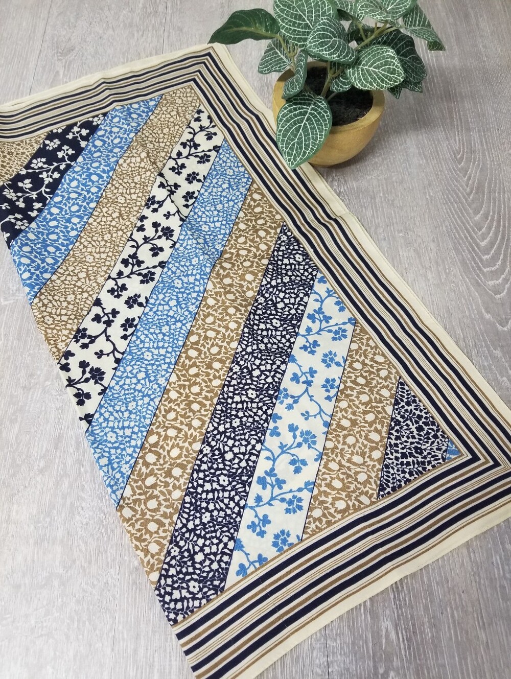 Vintage Diagonal Striped Floral Design Square Scarf